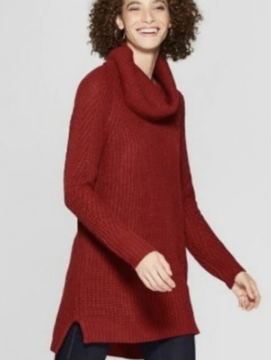 a new day Sweaters - A New Day Red Chunky Ribbed Knit Cowl Neck Tunic Sweater Size Medium